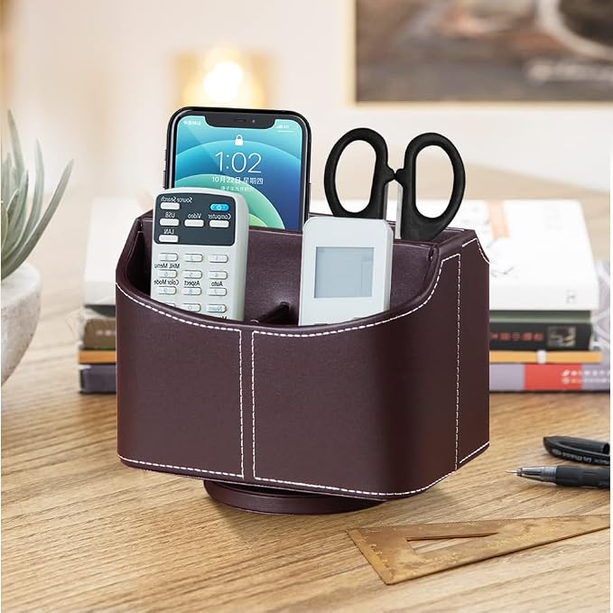 360° Rotating Remote Control Holder, PU Leather TV Remote Caddy Organizer - Image 3