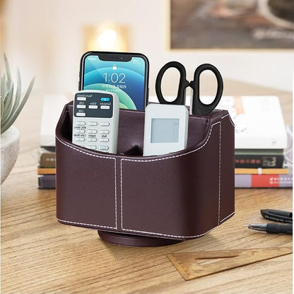 360° Rotating Remote Control Holder, PU Leather TV Remote Caddy Organizer - Image 3