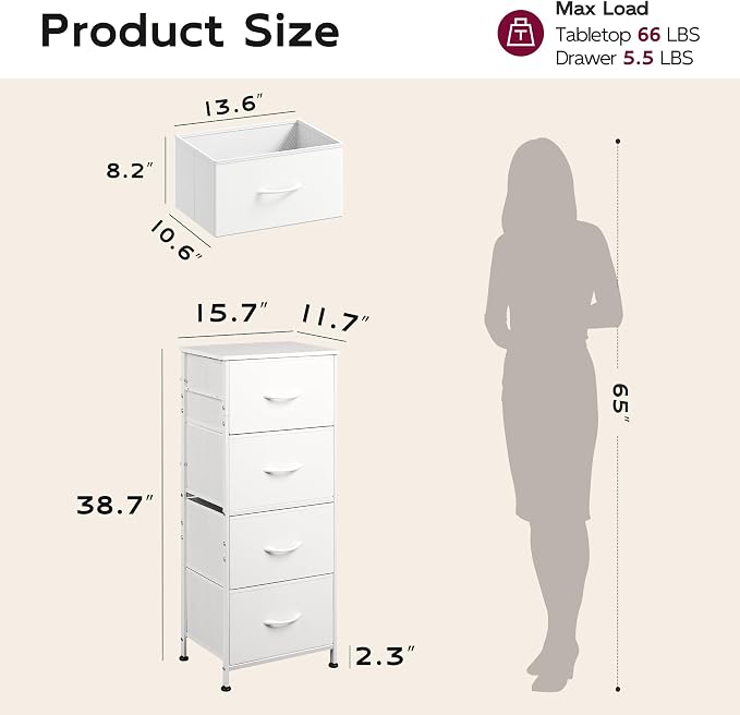 WLIVE Small Dresser Nightstand for Bedroom, 4 Drawers, Space-saving tower - Image 3