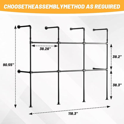 Industrial Pipe Clothing Rack, Reversible 118.3'' Clothes Rack - Image 2