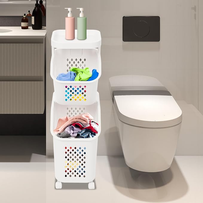 2-Tier Plastic Laundry Hamper Sorter - Image 2