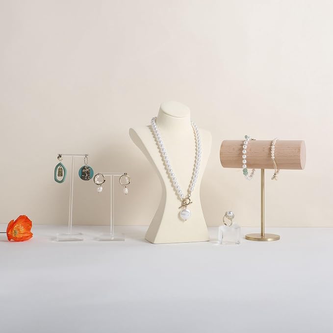 GemeShou Beige necklace storage hanger stand jewelry organizer, Velvet jewelry - Image 9