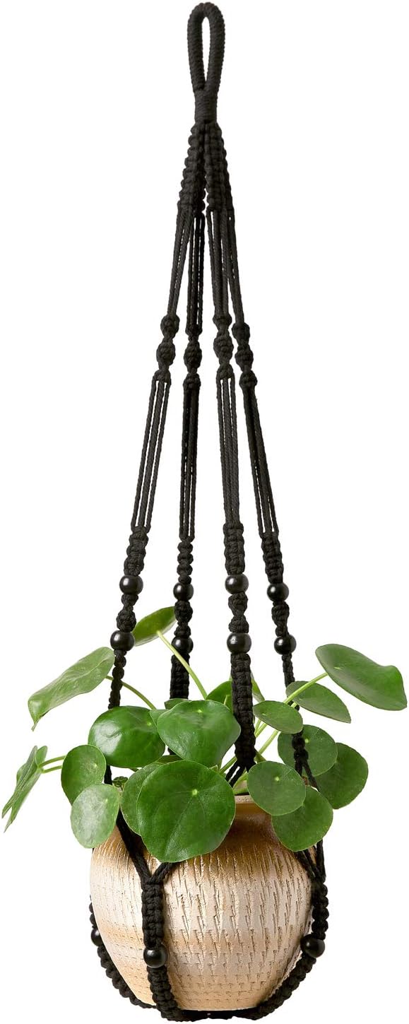 Mkono Macrame Plant Hanger Indoor 35 Inch Hanging Planter Basket Black 1Pc | by Mkono
