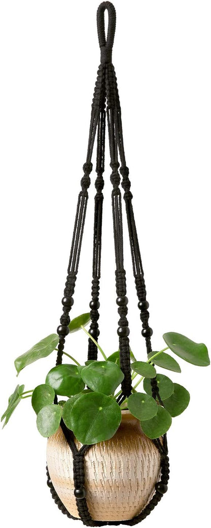 Mkono Macrame Plant Hanger Indoor 35 Inch Hanging Planter Basket Black 1Pc | by Mkono
