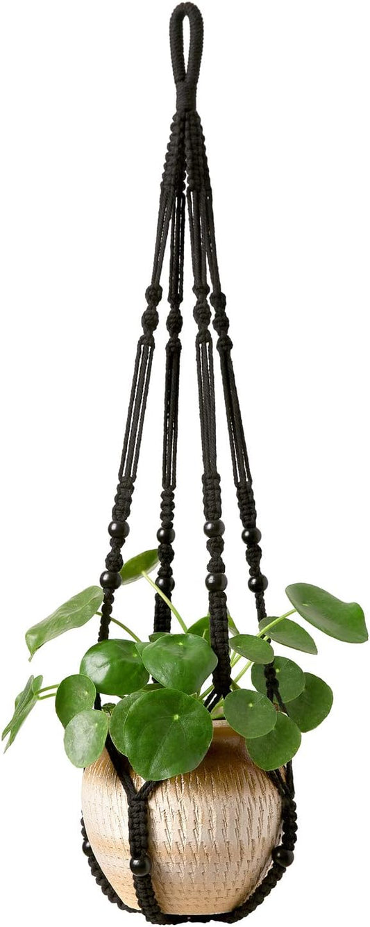 Mkono Macrame Plant Hanger Indoor 35 Inch Hanging Planter Basket Black 1Pc | by Mkono