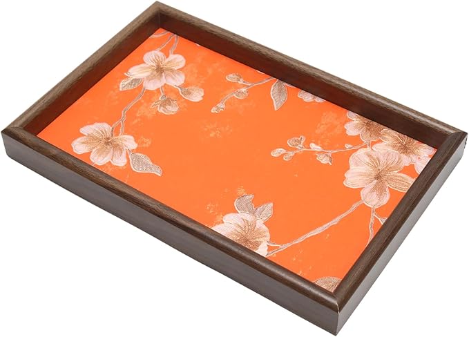 Wooden Valet Tray with Floral Base, EDC Catch All Tray Nightstand Entryway by Unknown