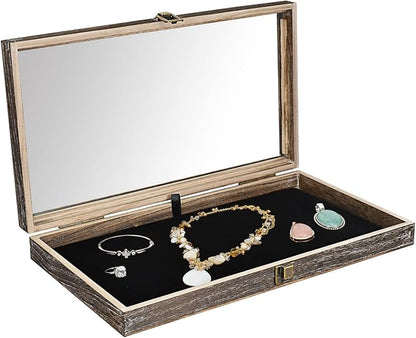 MOOCA Wooden Jewelry Display Case Tempered Glass Top Lid, Gemstone Display Case - Image 6