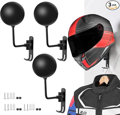 SANGMO 3 Pack 180° Motorcycle Helmet Rack, Rotation Metal Helmet Holder Wall by SANGMO