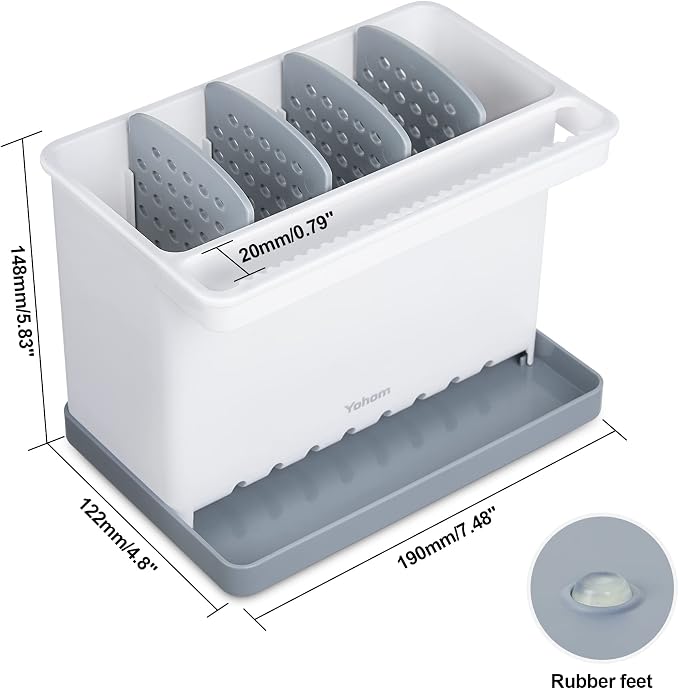 YOHOM Sink Brush Holder for Kitchen Sink Sponge Caddy Countertop Organizer - Image 6