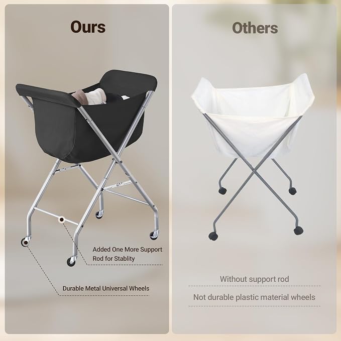 ELYKEN Laundry Basket with Wheels, Collapsible Laundry Hamper, Foldable Design - Image 9