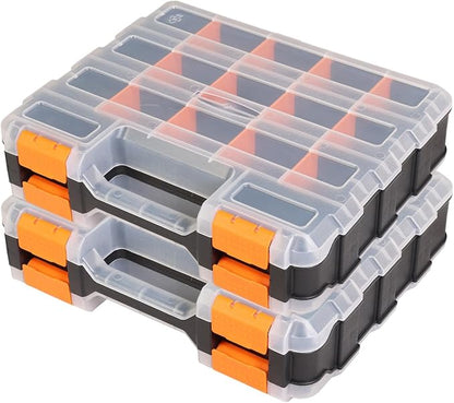 Jack Boss Tool Box with Transparent Lid, Double Side 34-Compartments Organizer by JACKBOSS