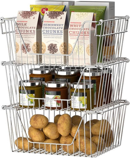 Slideep Large Stackable Storage Baskets Cabinet Organizer Sturdy Metal Wire - Image 2
