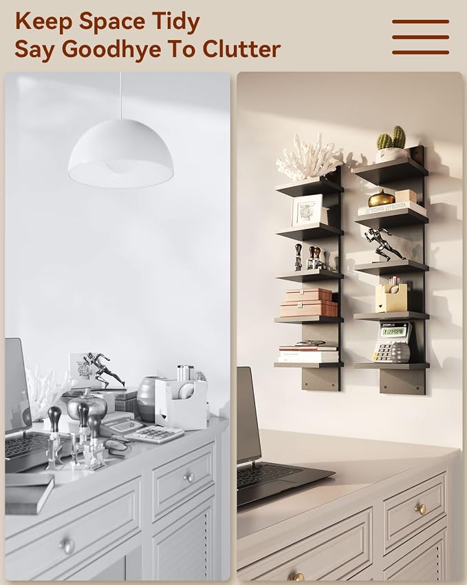 IBUYKE 5 Tier Wall Shelf Unit, Floating Storage Shelf Black WBC009B-2 | - Image 6