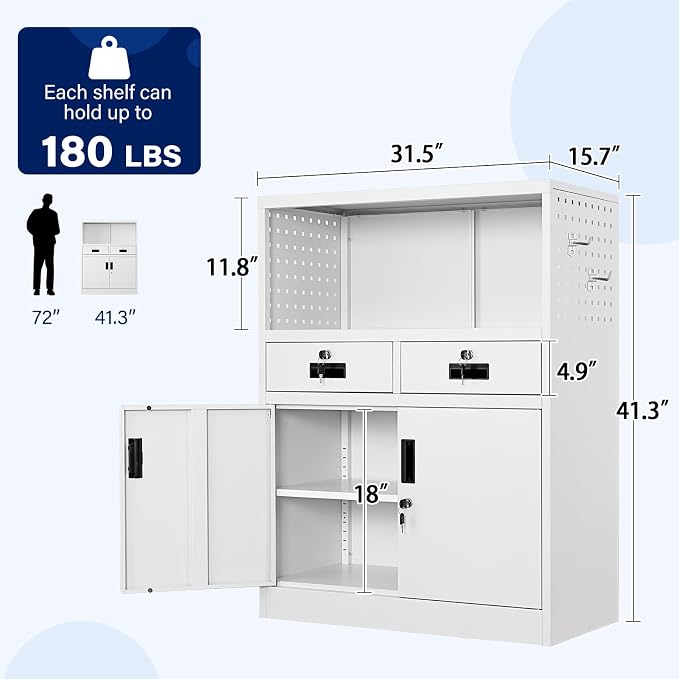 Yizosh Locking Cabinet with 2 Drawers, Metal Storage Cabinet with Locking Doors - Image 3