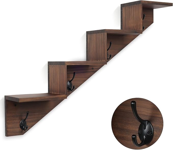 Coat Rack Wall Mount with Shelf, Wall Mounted Rise Wooden shelves - Image 8