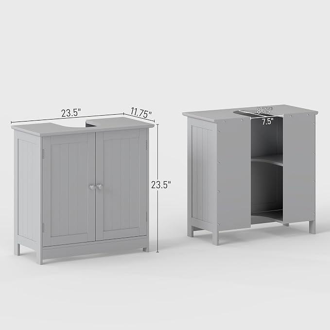 HOMCOM Under Sink Bathroom Cabinet, Pedestal Sink Storage Cabinet - Image 3