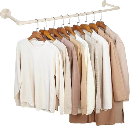 48" White Wall Mounted Clothes Rack, Industrial Pipe Iron Garment Bar, by Fobule