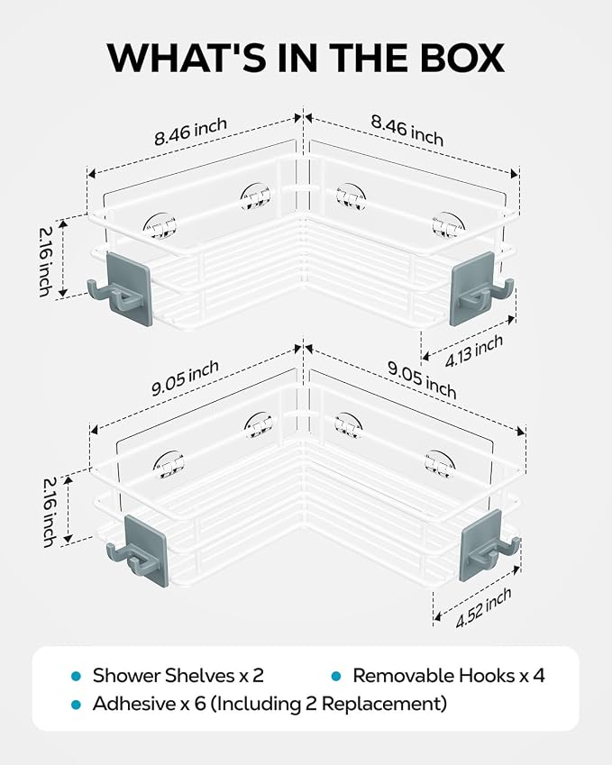 Nieifi Adhesive Corner Shower Caddy Shelf Basket Rack - Image 7