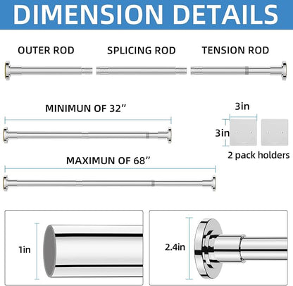 CorkLatta Chrome Adjustable Shower Curtain Rod 32 to 68 inch - Image 4