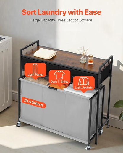 VEVOR 3 Section Laundry Sorter, Rolling Laundry Hamper - Image 3