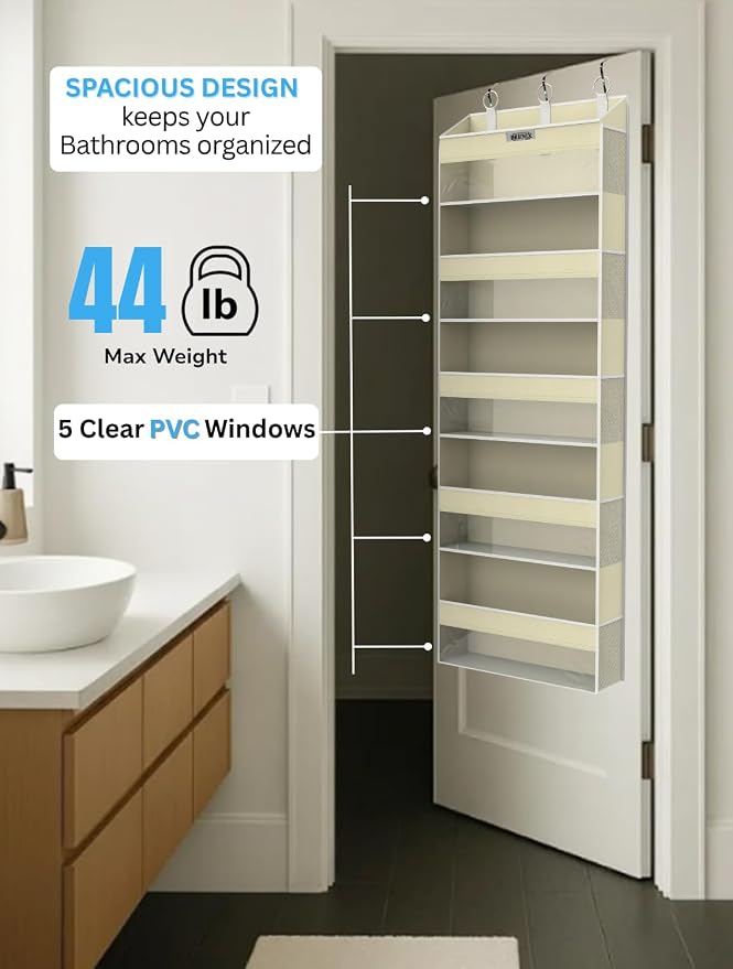 Over the Door Organizer with 5 Large Pockets & 10 Mesh Side Pockets – Durable - Image 4
