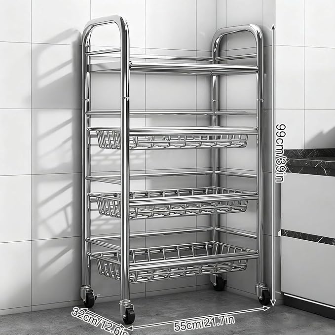 304 Stainless Steel Rolling Cart, Utility Kitchen Storage Carts - Image 2