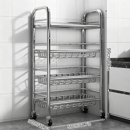 304 Stainless Steel Rolling Cart, Utility Kitchen Storage Carts - Image 2