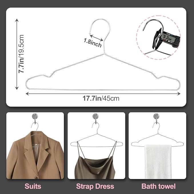 Metal Hangers Heavy Duty 18 Inch Clothes Hangers, Space Saving and Non-Slip - Image 2