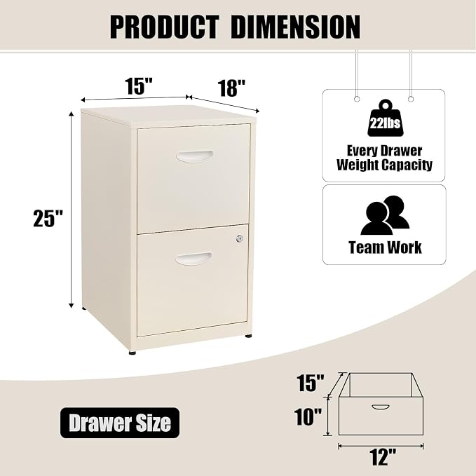 Filing Cabinet 2 Drawer with Lock, Under Desk Metal Filing Cabinet, Two Drawer - Image 3