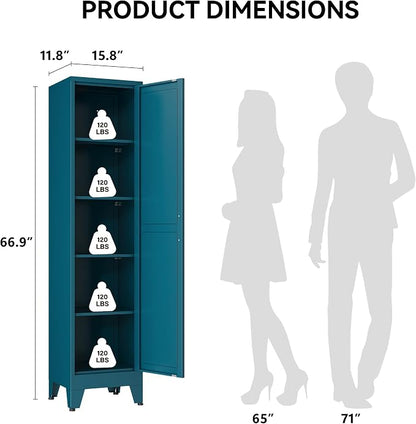 COFaR 67" Metal Narrow Storage Cabinet, Peacock Blue Slim Storage Cabinet - Image 2