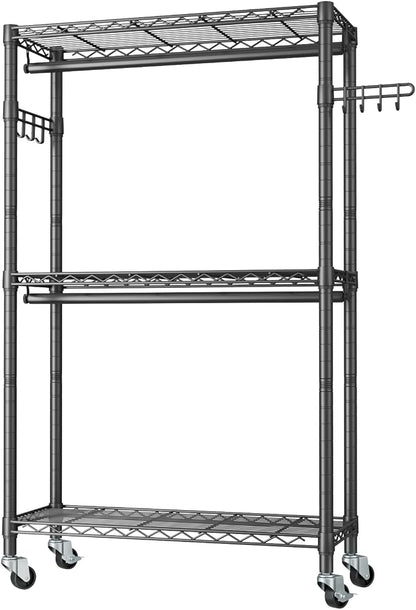 Heavy Duty Clothes Rack Rolling Garment Rack, 3 Tier Adjustable Wire Shelving - Image 9