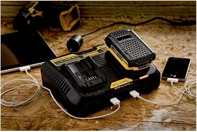DEWALT 12/20V MAX Battery Charger, Dual Charging Station, 2-USB Ports Included - Image 6