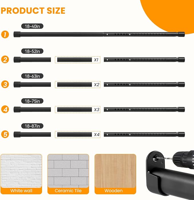 Oval Closet Rod for Hanging Clothes Adjustable Closet Rods 18 to 87 Inch Heavy - Image 4
