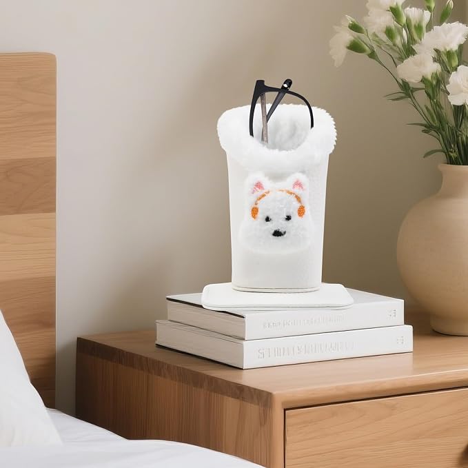 Plush Lined Eyeglasses Holder, Cute Magnetic PU Leather Glasses Stand Case - Image 6