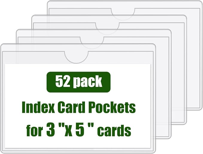 52 Pack Label Pockets for Storage Bins, 3x5 Sticky Index Card Holder | Goefun by Goefun