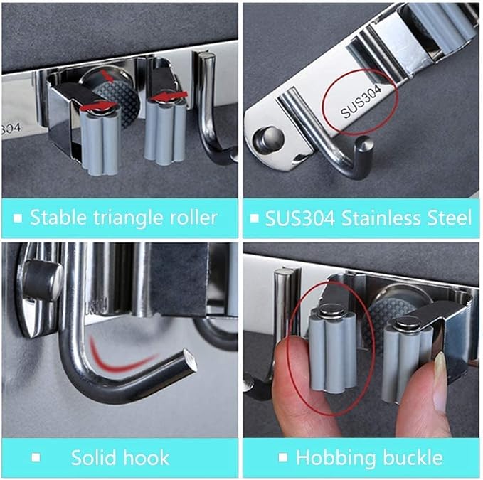 Broom Mop Holder Wall Mount Stainless Steel Tool Hanger Storage Organizer - Image 6
