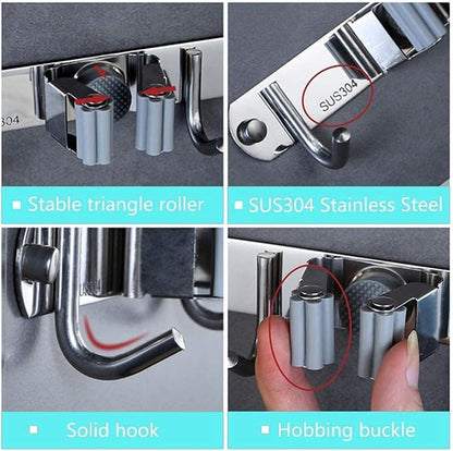 Broom Mop Holder Wall Mount Stainless Steel Tool Hanger Storage Organizer - Image 6