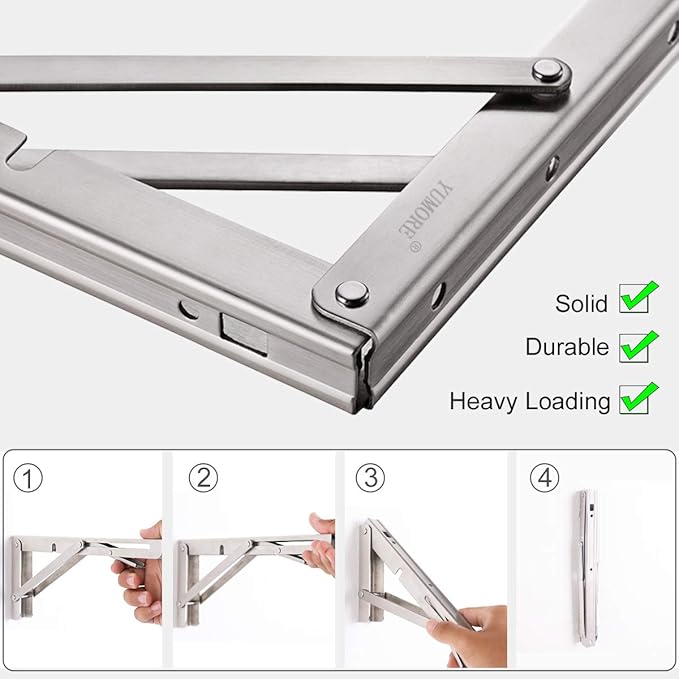 YUMORE Folding Shelf Brackets 16 Inch, Max Load: 330lb Heavy Duty Stainless - Image 2