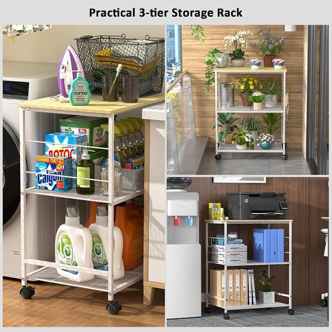 ThreeHio Rolling Kitchen Microwave Cart, 3 Tier Microwave Table Stand - Image 6