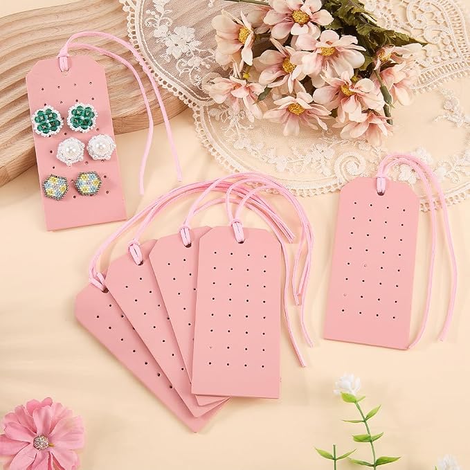 6Pcs Pink Portable Leather Earring Holders Pierced Stud Display Card Organizer - Image 4