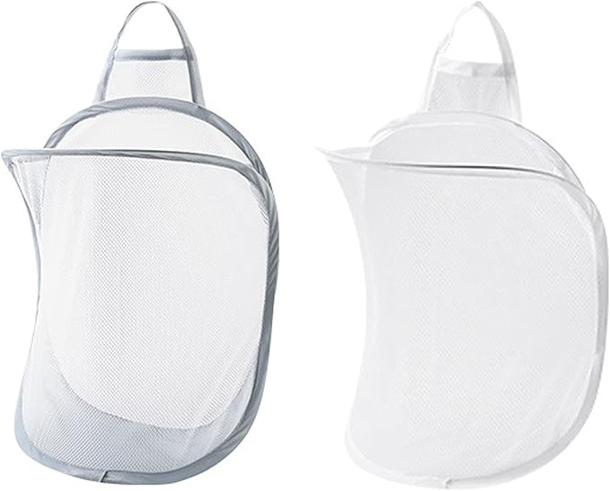 Pop-up Hanging Laundry Hamper Small Mesh Laundry Basket 2 Pack Foldable Hamper - Image 2
