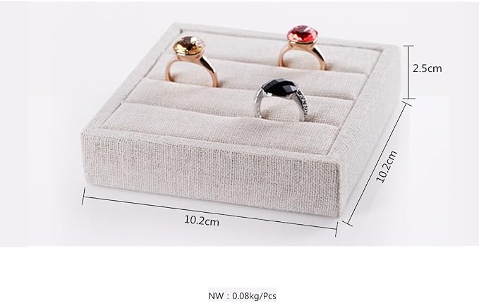 Oirlv linen 3 Slots Ring Earrings Display Trays Showcase Jewelry Organizer - Image 3