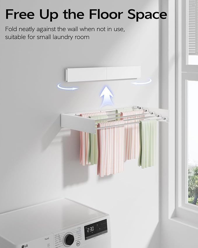 Wall Mounted Clothes Drying Rack 23.6", Foldable Wall Mount Laundry Rack - Image 2