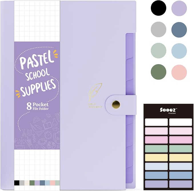 Sooez Aesthetic 8 Pocket Accordion File Organizer, Pastels Expanding File Folder by Sooez