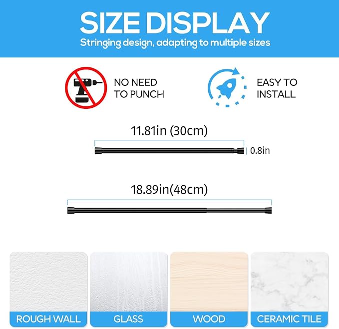 2 Pack Spring Tension Rod, Adjustable 12-18 Inch No Drill, Fits Windows Kitchen - Image 2
