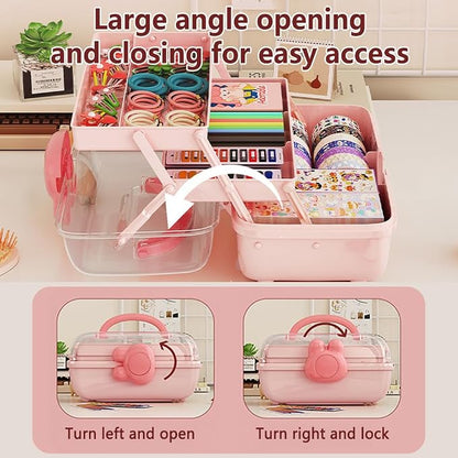 Cute Hair Accessories Organizer 3-Layers Kids Jewelry Storage Box Plastic Hair - Image 3