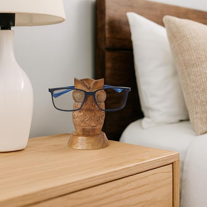 Stocking Stuffers Wooden Owl Glasses Holder Night Stand Reading Eyeglass - Image 4