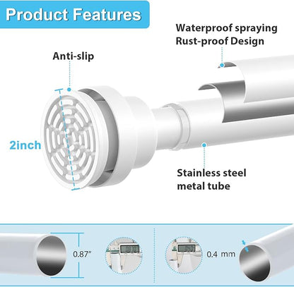 Tension Curtain Rod 30 To 63 Inch White Tension Rods Adjustable Spring Loaded - Image 4
