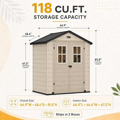 DWVO 6x4.4 FT Outdoor Storage Shed, Plastic Garden Tool Shed - Image 7