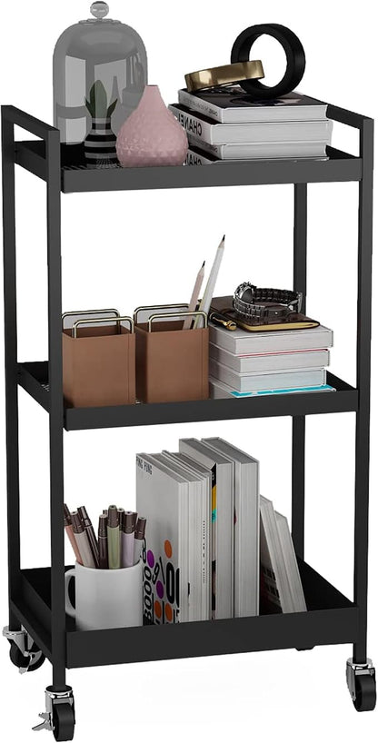 3-Tier Metal Cart with Wheels, Three Tier Rolling Cart, Utility Cart on Wheels by Unknown